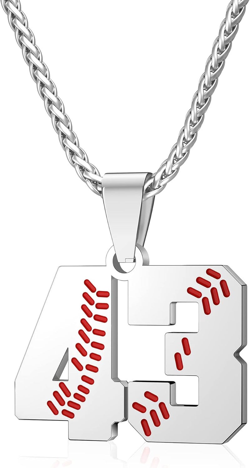 Wikavanli Personalized Baseball Jersey Number 00-99 Necklace - Stainless Steel Baseball Chain Pendant Necklace - Team Jewelry Gift for Boys, Girls, Men, Women - Image 1